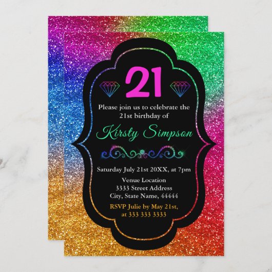 Sparkly Rainbow Gradient Glitter Birthday Kaart (Voorkant / Achterkant)