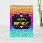 Sparkly Rainbow Gradient Glitter Birthday Kaart (Voorkant)