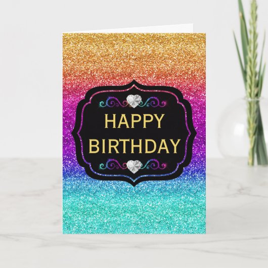 Sparkly Rainbow Gradient Glitter Birthday Kaart (Voorkant)