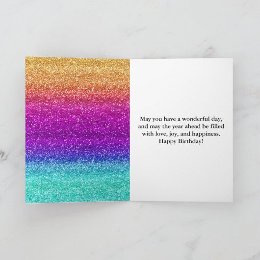 Sparkly Rainbow Gradient Glitter Birthday Kaart (Binnen)