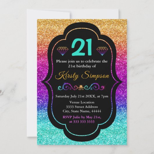 Sparkly Rainbow Gradient Glitter Birthday Kaart (Voorkant)