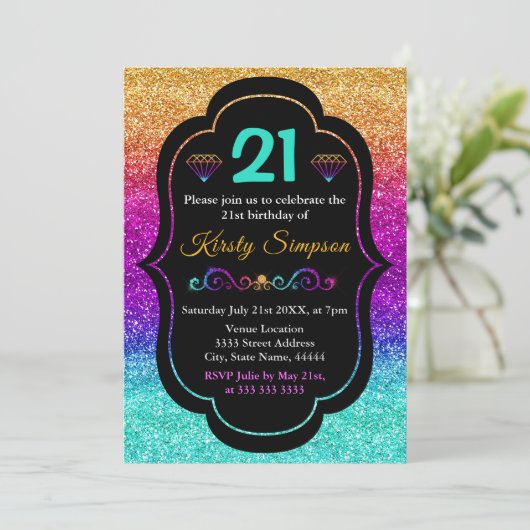 Sparkly Rainbow Gradient Glitter Birthday Kaart (Staand voorkant)