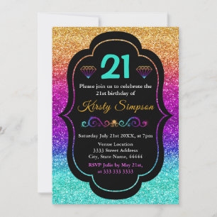 Sparkly Rainbow Gradient Glitter Birthday Kaart