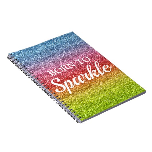 Sparkly Rainbow Gradient Glitter Born to Sparkle Notitieboek (Rechterzijde)