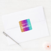 Sparkly Rainbow Gradient Glitter Born to Sparkle Vierkante Sticker (Envelop)