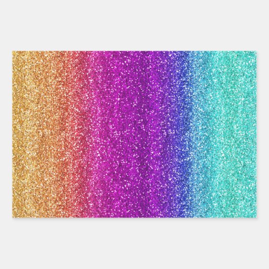 Sparkly Rainbow Gradient Glitter Inpakpapier Vel (Voorkant 2)