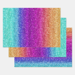 Sparkly Rainbow Gradient Glitter Inpakpapier Vel