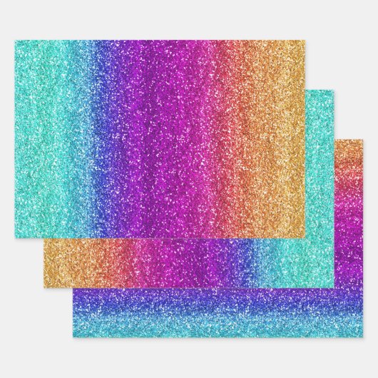Sparkly Rainbow Gradient Glitter Inpakpapier Vel (Set)