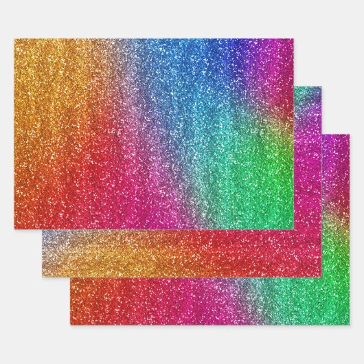 Sparkly Rainbow Gradient Glitter Inpakpapier Vel (Set)