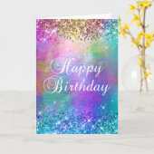 Sparkly Rainbow Mermaid Glitter Happy Birthday Kaart (Gele Bloem)