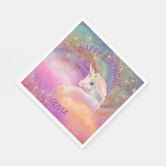 Sparkly Rainbow Universe Eenhoorn Verjaardag Servet (Hoek)