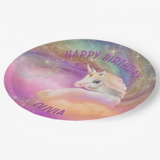 Sparkly Rainbow Universe Unicorn Papieren Bordje (Gekanteld)