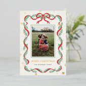 Sparkly Red Bow Wreath Christmas Foil Card Folie Feestdagenkaart (Staand Voorkant)