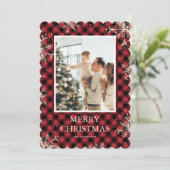 Sparkly Red Buffalo Pset Photo Merry Kerstry Feestdagenkaart (Staand voorkant)