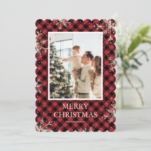 Sparkly Red Buffalo Pset Photo Merry Kerstry Feestdagenkaart (Staand voorkant)