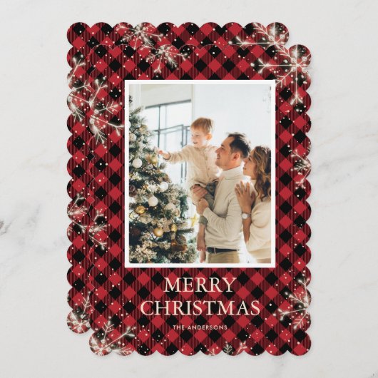 Sparkly Red Buffalo Pset Photo Merry Kerstry Feestdagenkaart (Voorkant / Achterkant)