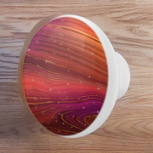 Sparkly Red en Oranje Molten Earth Strata Keramische Knop