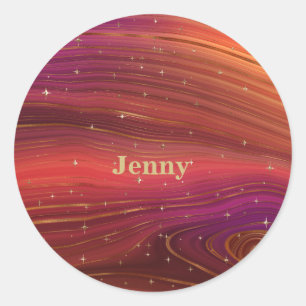 Sparkly Red en Oranje Molten Earth Strata Ronde Sticker