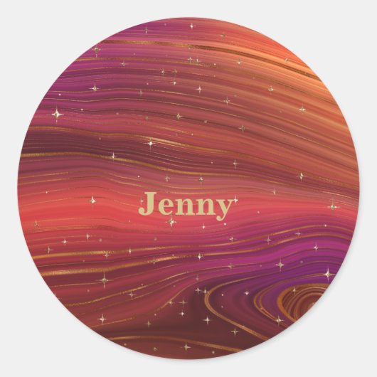 Sparkly Red en Oranje Molten Earth Strata Ronde Sticker (Voorkant)