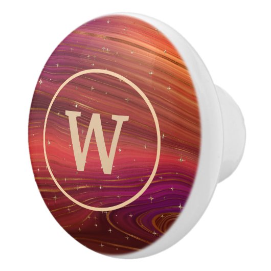 Sparkly Red en Oranje Molten Strata met Initiaal Keramische Knop (Rechts)