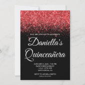 Sparkly Red Glitter Black Quinceañera Kaart (Voorkant)