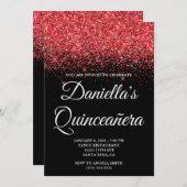 Sparkly Red Glitter Black Quinceañera Kaart (Voorkant / Achterkant)