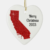 Sparkly Red Glitter California, pretkerst Keramisch Ornament (Rechts)