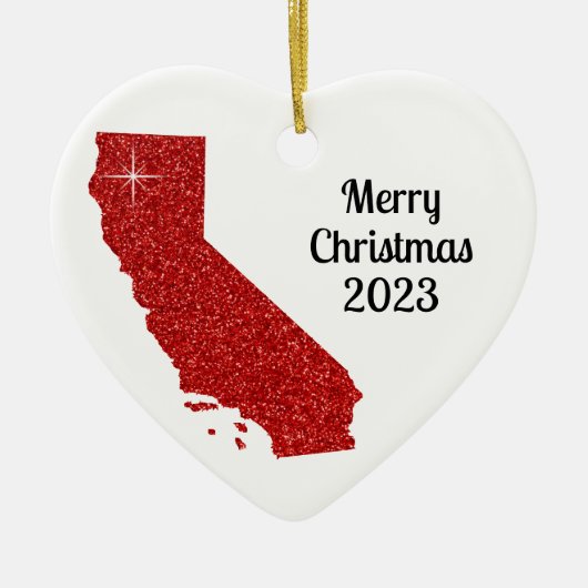 Sparkly Red Glitter California, pretkerst Keramisch Ornament (Voorkant)