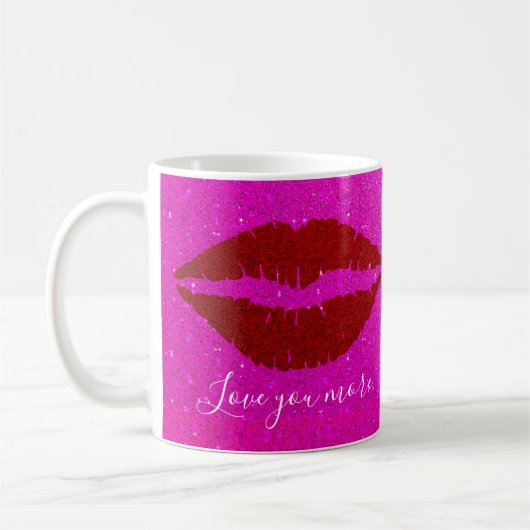 Sparkly Red Lips Roze Glitter houdt van meer scrip Koffiemok (Links)