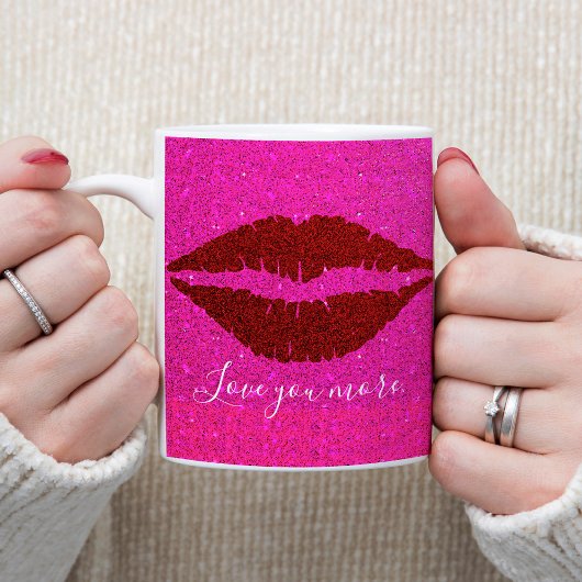 Sparkly Red Lips Roze Glitter houdt van meer scrip Koffiemok