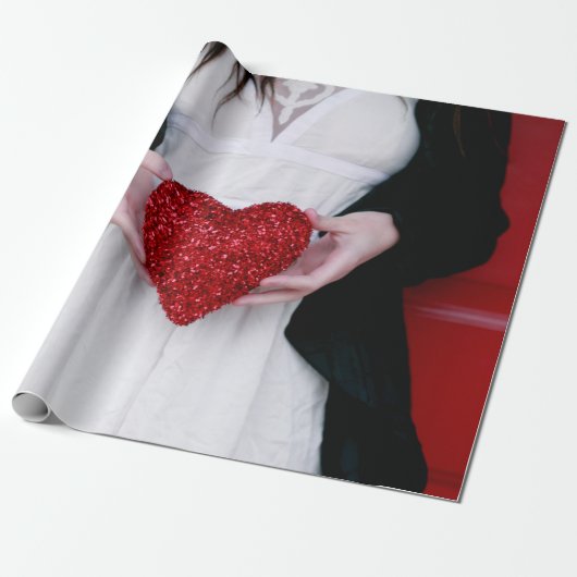 Sparkly Red Love Heart (Valentijnsdag) Cadeaupapier (Uitgerold)