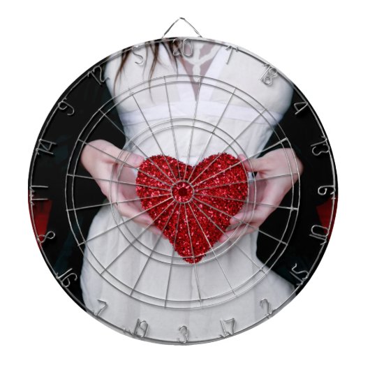 Sparkly Red Love Heart (Valentijnsdag) Dartbord (Voorkant)