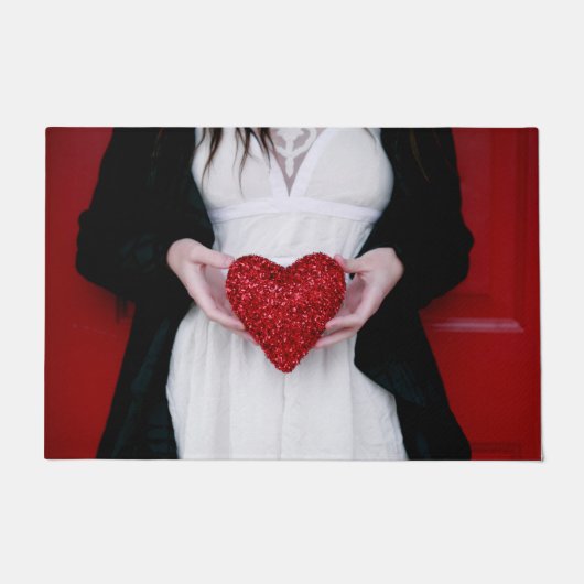 Sparkly Red Love Heart (Valentijnsdag) Deurmat (Voorkant)