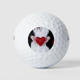 Sparkly Red Love Heart (Valentijnsdag) Golfballen