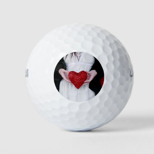 Sparkly Red Love Heart (Valentijnsdag) Golfballen (Voorkant)