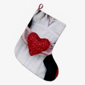 Sparkly Red Love Heart (Valentijnsdag) Grote Kerstsok (Voorkant (Hangend))
