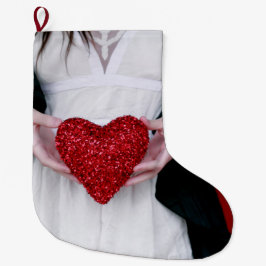 Sparkly Red Love Heart (Valentijnsdag) Grote Kerstsok