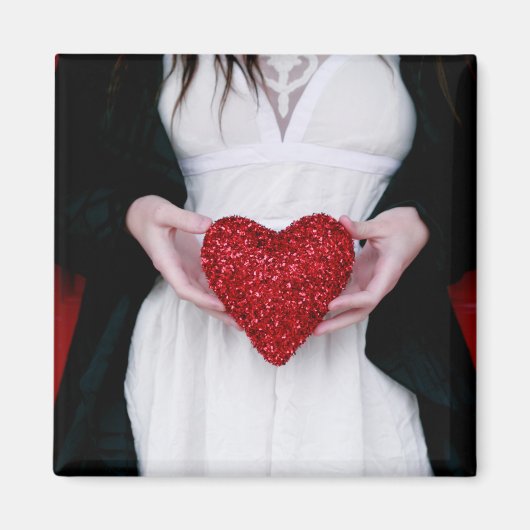 Sparkly Red Love Heart (Valentijnsdag) Magneet (Voorkant)