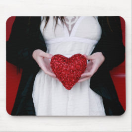 Sparkly Red Love Heart (Valentijnsdag) Muismat