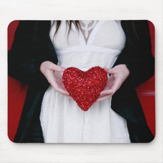 Sparkly Red Love Heart (Valentijnsdag) Muismat (Voorkant)