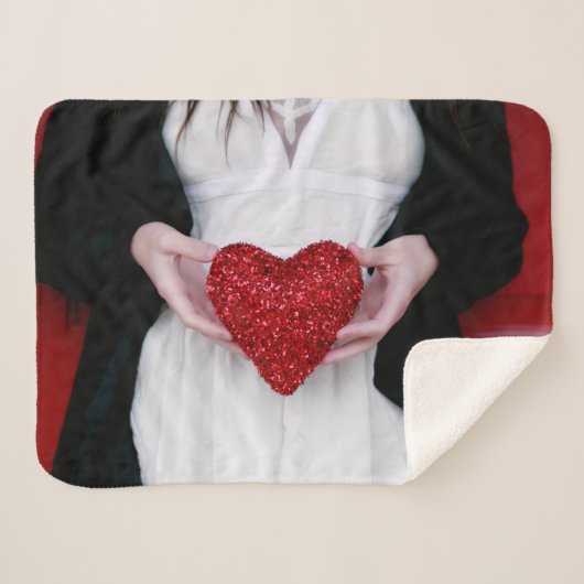Sparkly Red Love Heart (Valentijnsdag) Sherpa Deken (Voorkant (horizontaal))