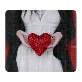 Sparkly Red Love Heart (Valentijnsdag) Snijplank