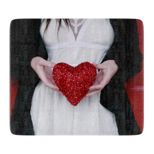 Sparkly Red Love Heart (Valentijnsdag) Snijplank (Voorkant)