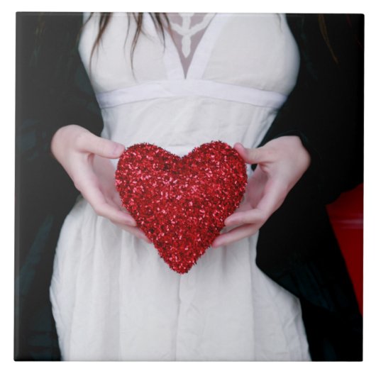 Sparkly Red Love Heart (Valentijnsdag) Tegeltje (Voorkant)