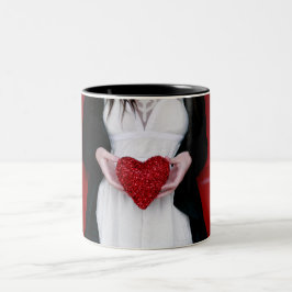 Sparkly Red Love Heart (Valentijnsdag) Tweekleurige Koffiemok