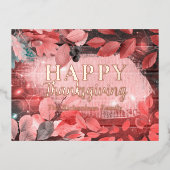 Sparkly Red Pink Leaves and Berries Thanksgiving Folie Feestdagen Briefkaart (Voorkant)