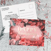 Sparkly Red Pink Leaves and Berries Thanksgiving Folie Feestdagen Briefkaart