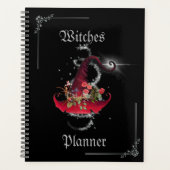  Sparkly Red Witch Pet Black Journal Planner (Voorkant)