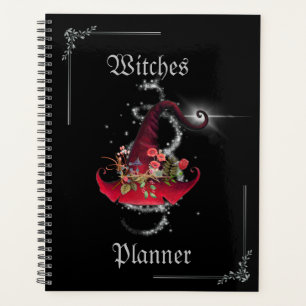 Sparkly Red Witch Pet Black Journal Planner