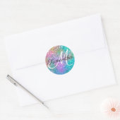 Sparkly Regenboog Zeemeermin Faux Glitter Monogram Ronde Sticker (Envelop)